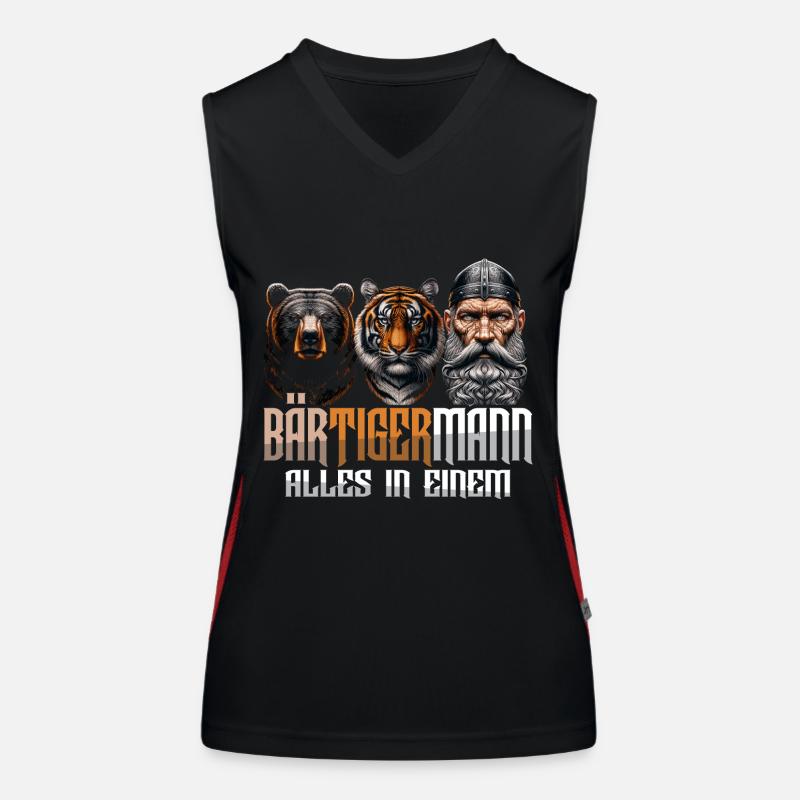 Bärtigermann Bär Tiger Mann Geschenk Bart Sprüche Funktionelles Kontrast-Tank Top für Frauen
