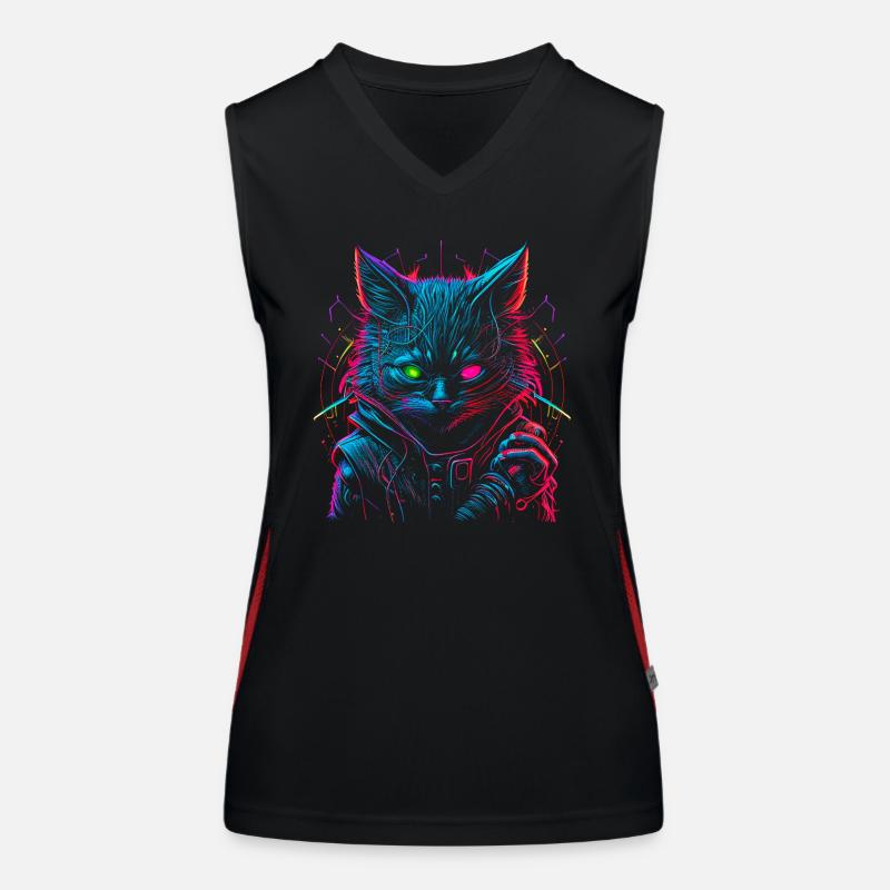 Neon Punk Hacker Cat Women's Functional Contrast Tank Top