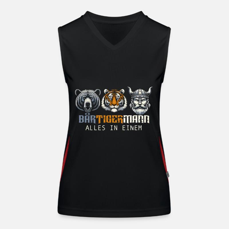Bärtigermann Bär Tiger Mann Geschenk Bart Sprüche Funktionelles Kontrast-Tank Top für Frauen