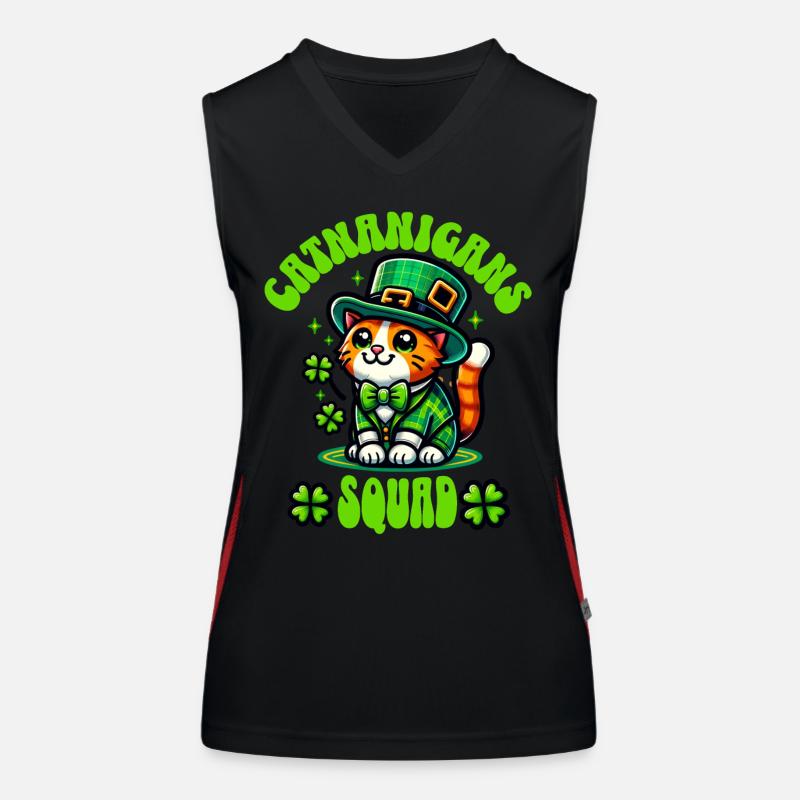 Katze St. Patricks Day Funktionelles Kontrast-Tank Top für Frauen
