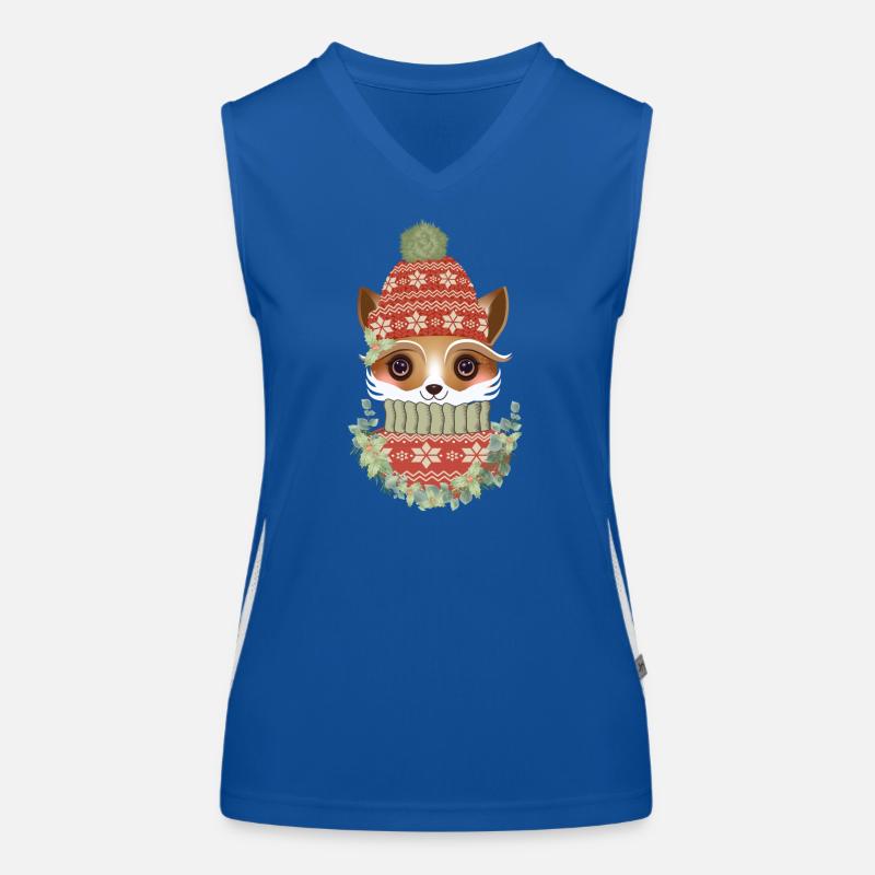 cute fox with sweater, bobble hat & wreath Women's Functional Contrast Tank Top