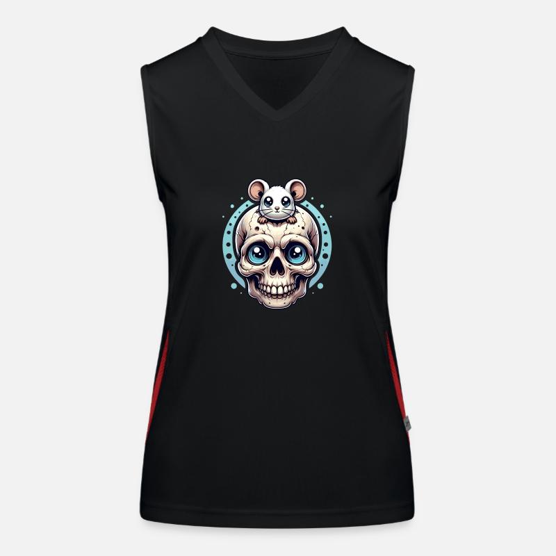 Skull with cute little mouse on forehead Women's Functional Contrast Tank Top
