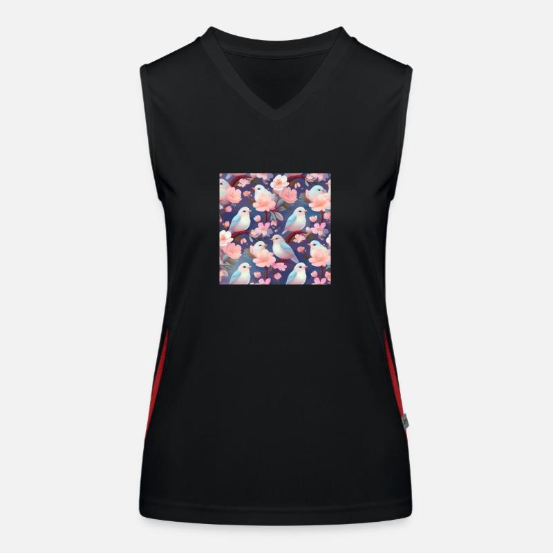 Birds in the Cherry Blossom Tree | Seamless pattern Women's Functional Contrast Tank Top