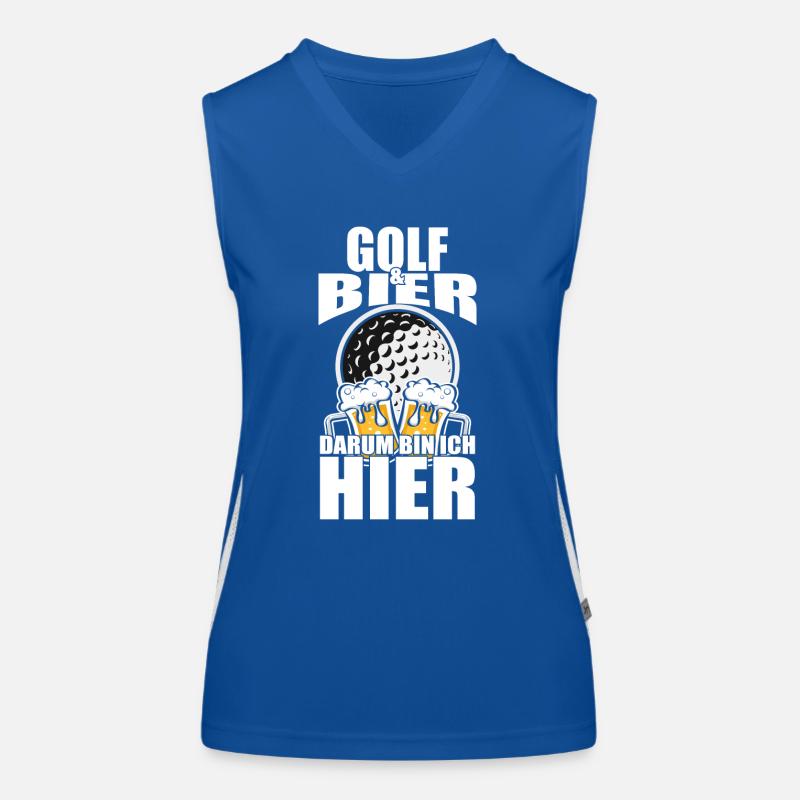 Lustiger Spruch Golf Bier darum bin ich hier Funktionelles Kontrast-Tank Top für Frauen