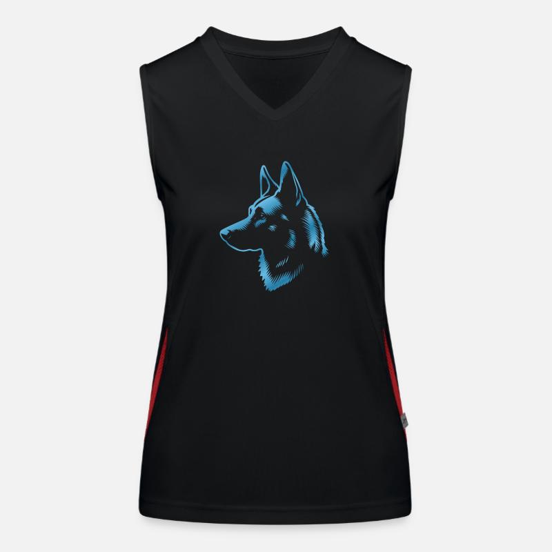 Malinois, Dog's Head, Drawing Blue Women's Functional Contrast Tank Top