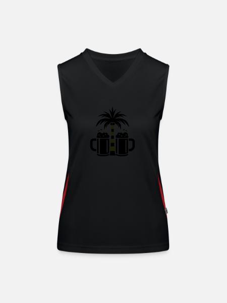 Beer Palm Trees Beach - Women's Functional Contrast Tank Top - black/red - Front