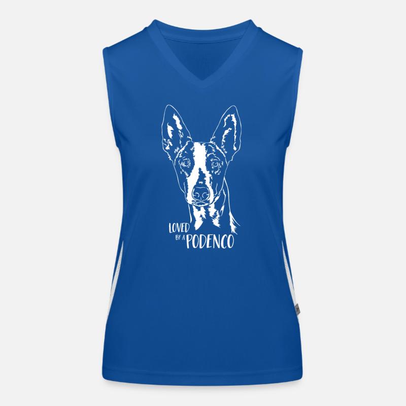 Loved by a Podenco Hunde Hundespruch Wilsigns Funktionelles Kontrast-Tank Top für Frauen