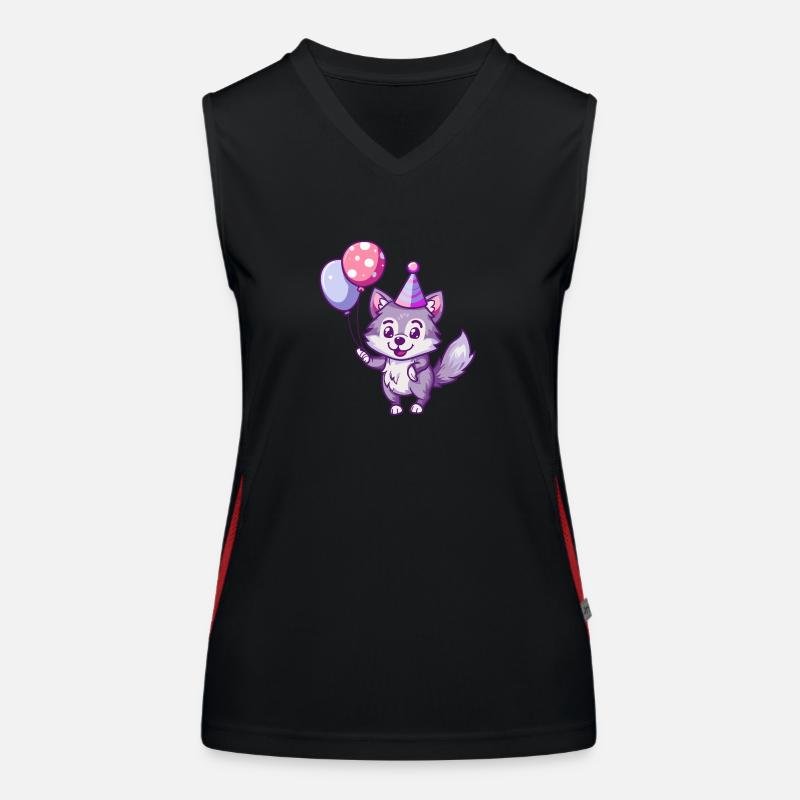 Wolf Geburtstag Comic Funktionelles Kontrast-Tank Top für Frauen