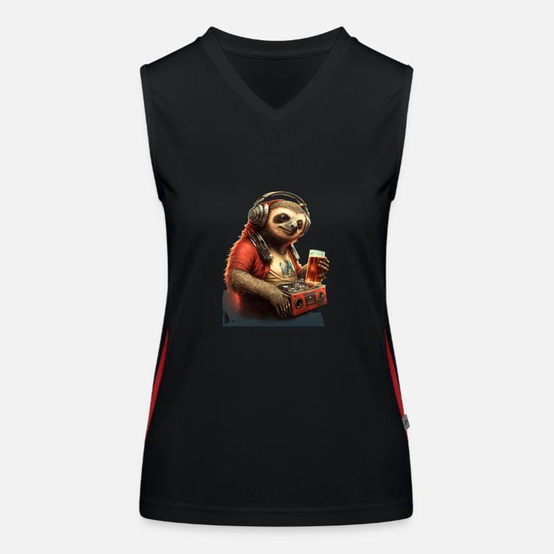 Cooler Faultier DJ mit Bier Funktionelles Kontrast-Tank Top für Frauen