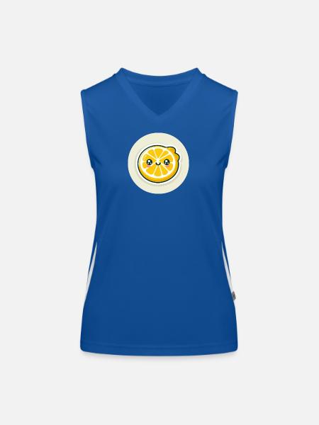 Tranche de citron jaune avec visage - Débardeur respirant contrasté Femme - bleu/blanc - Devant