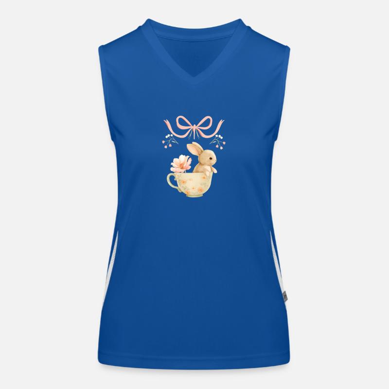 Pastel Bunny in Floral Mug Women's Functional Contrast Tank Top