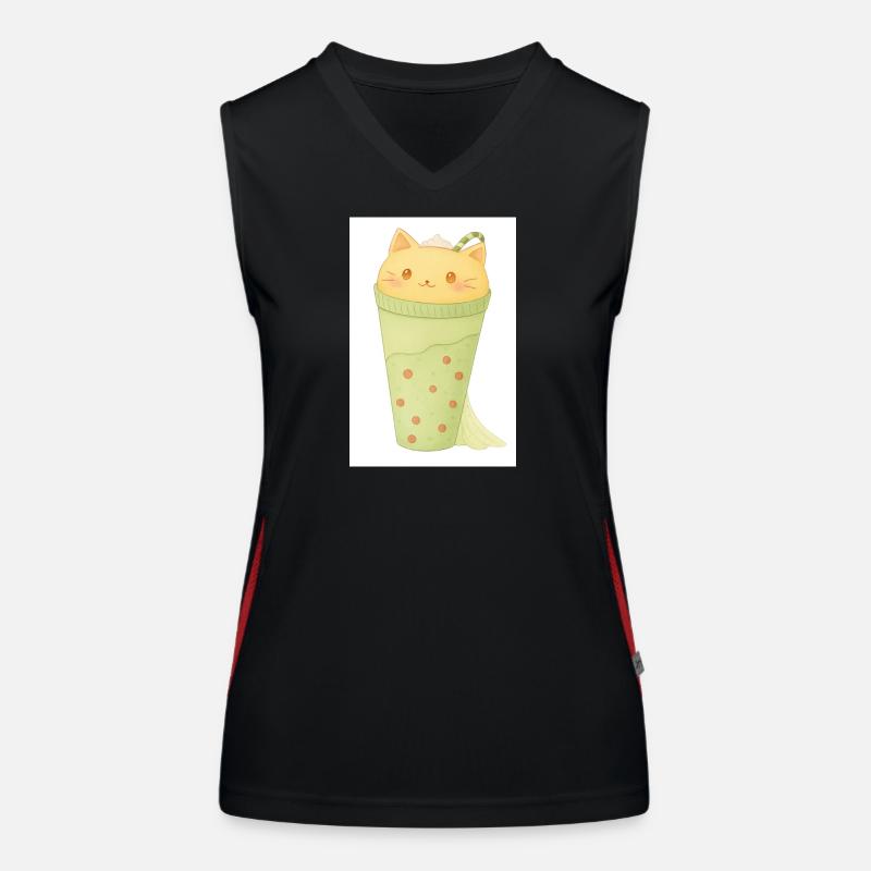 Kawaii Katze in Minze Bubble Tea Funktionelles Kontrast-Tank Top für Frauen