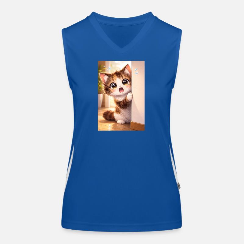 Kitten Peek in the Door Frame Women's Functional Contrast Tank Top