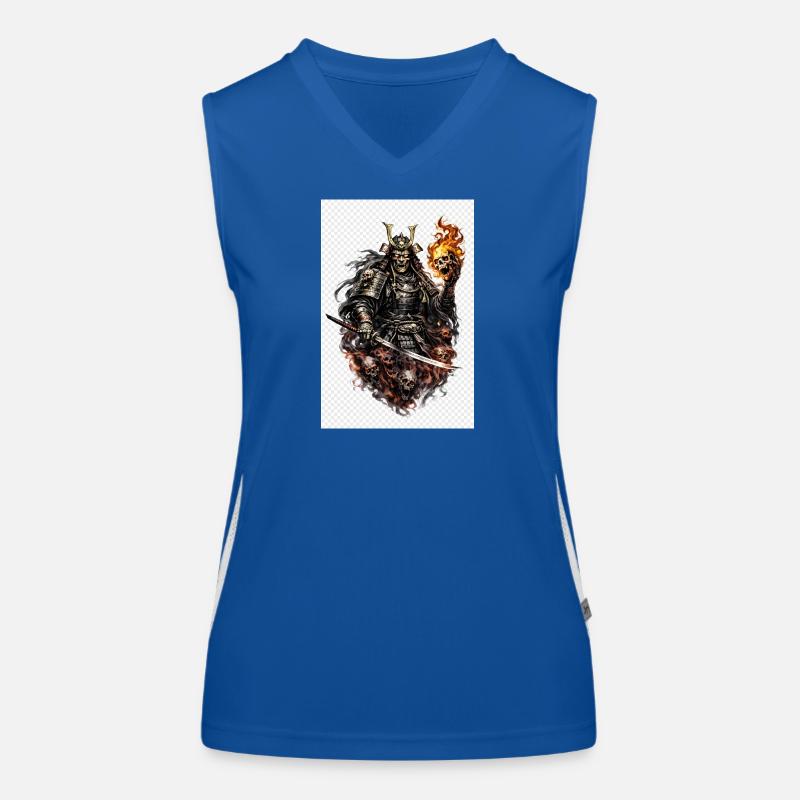 Flammenschädel-Samurai Funktionelles Kontrast-Tank Top für Frauen