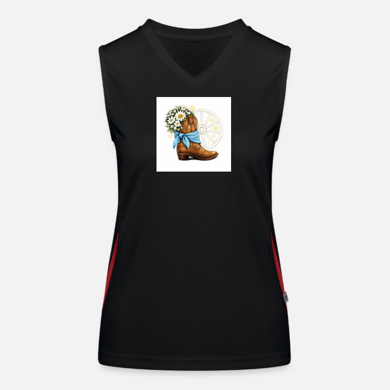 Botte de Linedance Bandana bleu Roue de fleurs blanches Débardeur respirant contrasté Femme