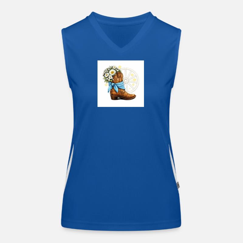 Linedance Boot blaues Halstuch weiße Blüten Rad Funktionelles Kontrast-Tank Top für Frauen