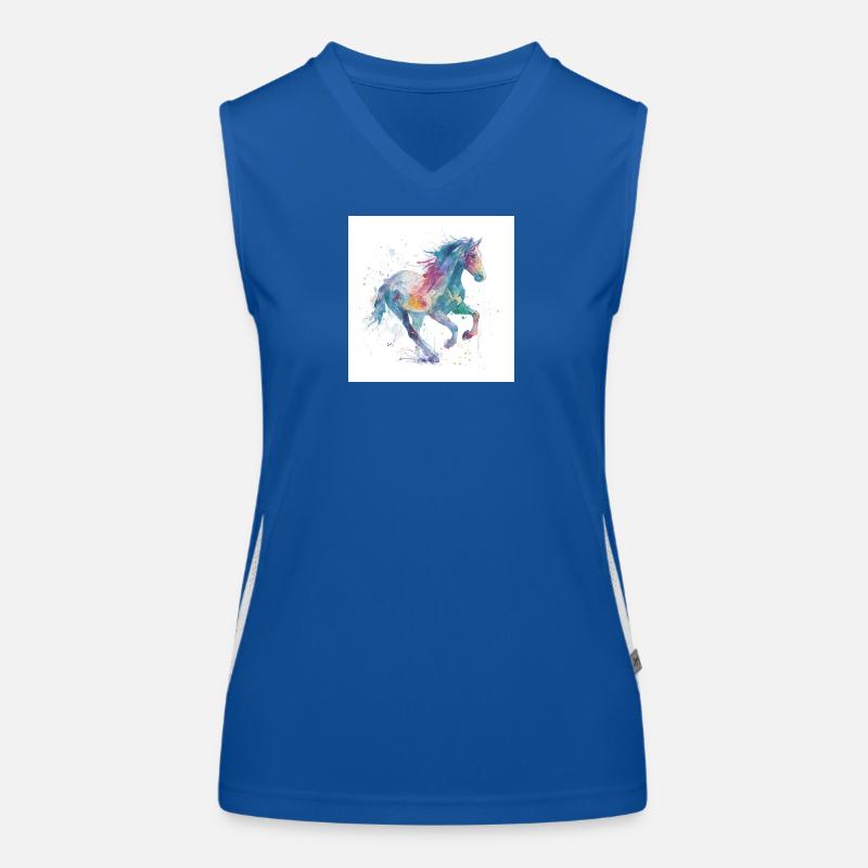 Cheval aquarelle au galop arc-en-ciel Débardeur respirant contrasté Femme