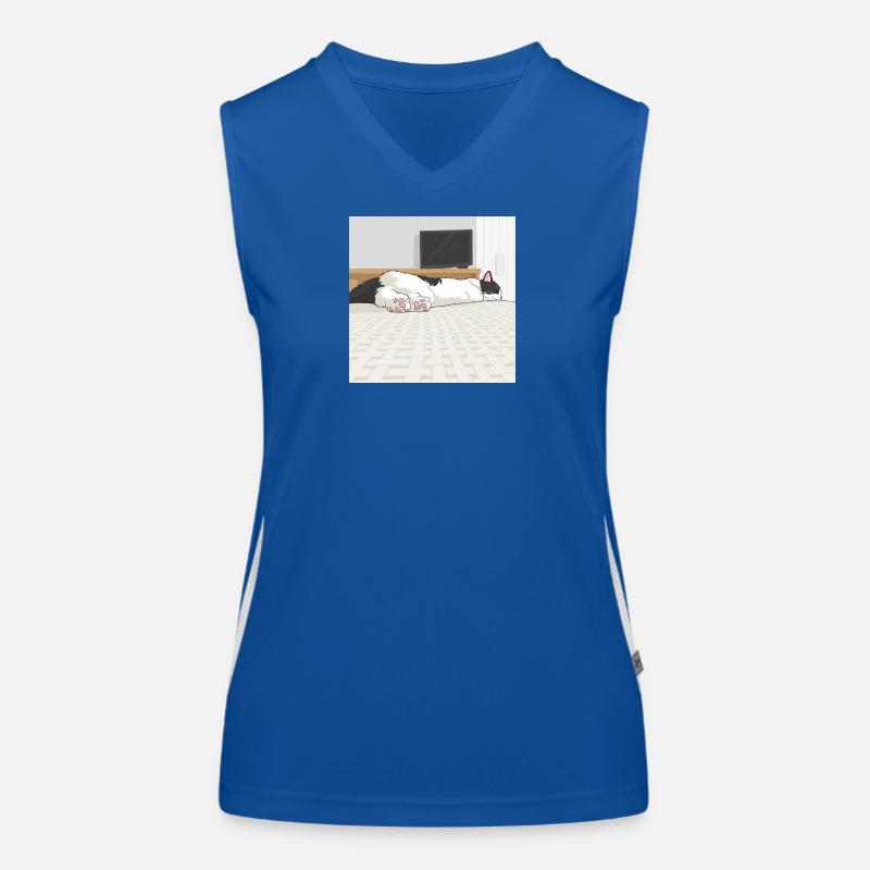 Sleeping cat on woven carpet Women's Functional Contrast Tank Top