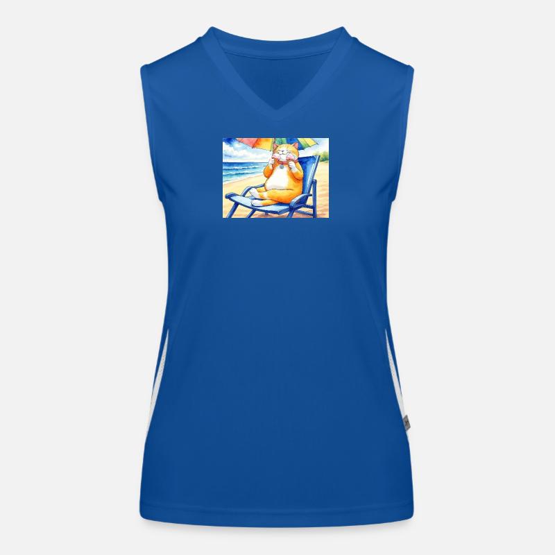 Katze am Strand mit Eiscreme Funktionelles Kontrast-Tank Top für Frauen