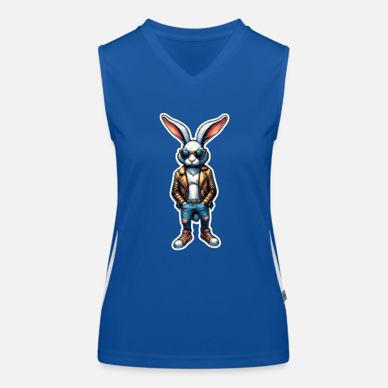 Easter bunny cool with sunglasses Women's Functional Contrast Tank Top