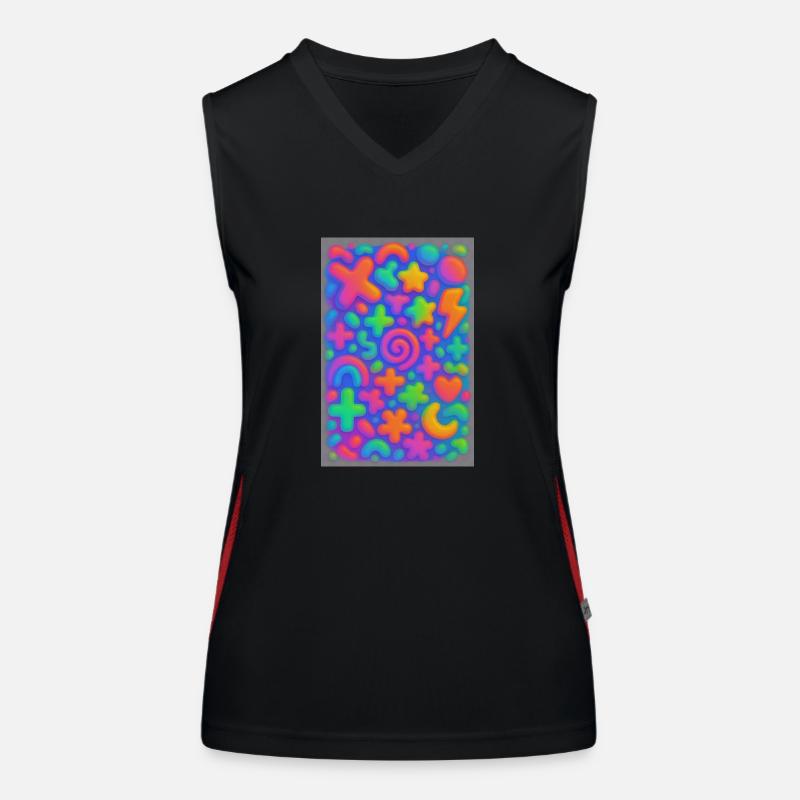 Neon Overload – Overlapping 3D Pop Art Explosion Women's Functional Contrast Tank Top