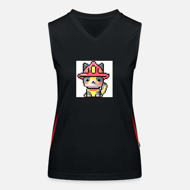 Cat Firefighter, Uniform, Pixel Art Women's Functional Contrast Tank Top