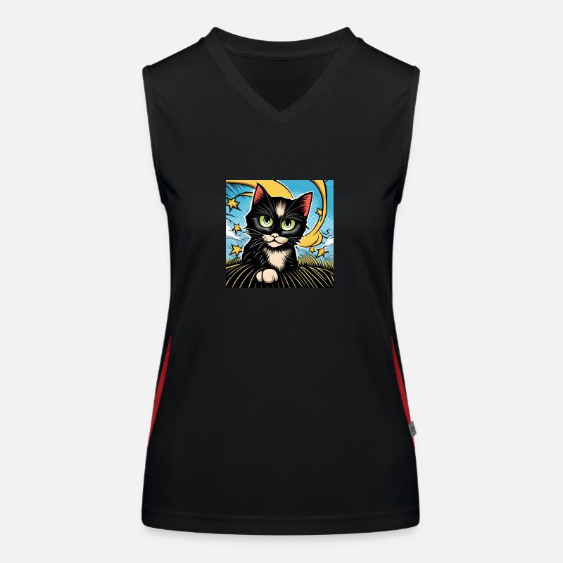 Cute Black Cat Women's Functional Contrast Tank Top