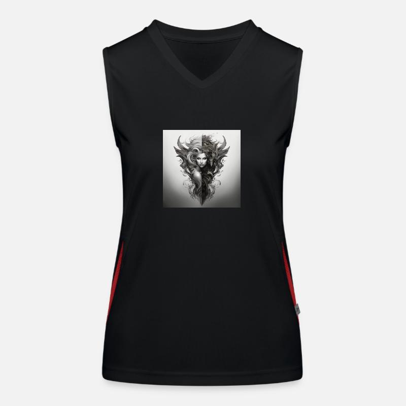 Evil Deity Demon Design White Black Women's Functional Contrast Tank Top