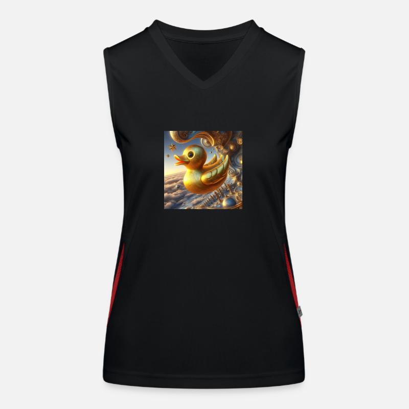 Goldene Bade Ente in Hyperrealismus Risographie Funktionelles Kontrast-Tank Top für Frauen