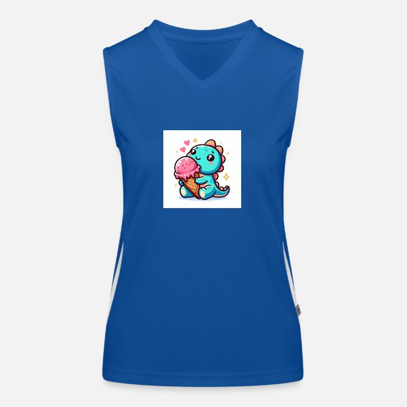 Türkis Dino klein mit Eiswaffel und Herzen Funktionelles Kontrast-Tank Top für Frauen