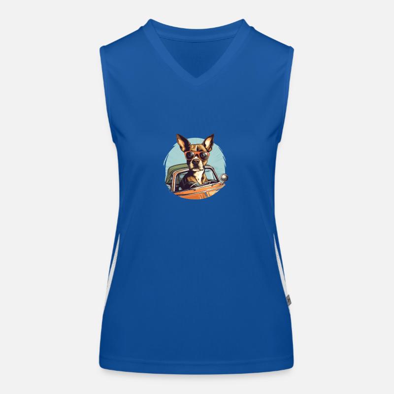 Hund mit Brille fährt ein altes auto Funktionelles Kontrast-Tank Top für Frauen
