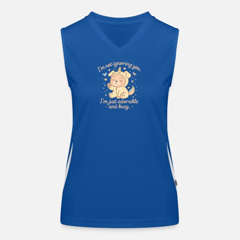 Süßer Einhorn-Welpe mit frechem Spruch Funktionelles Kontrast-Tank Top für Frauen