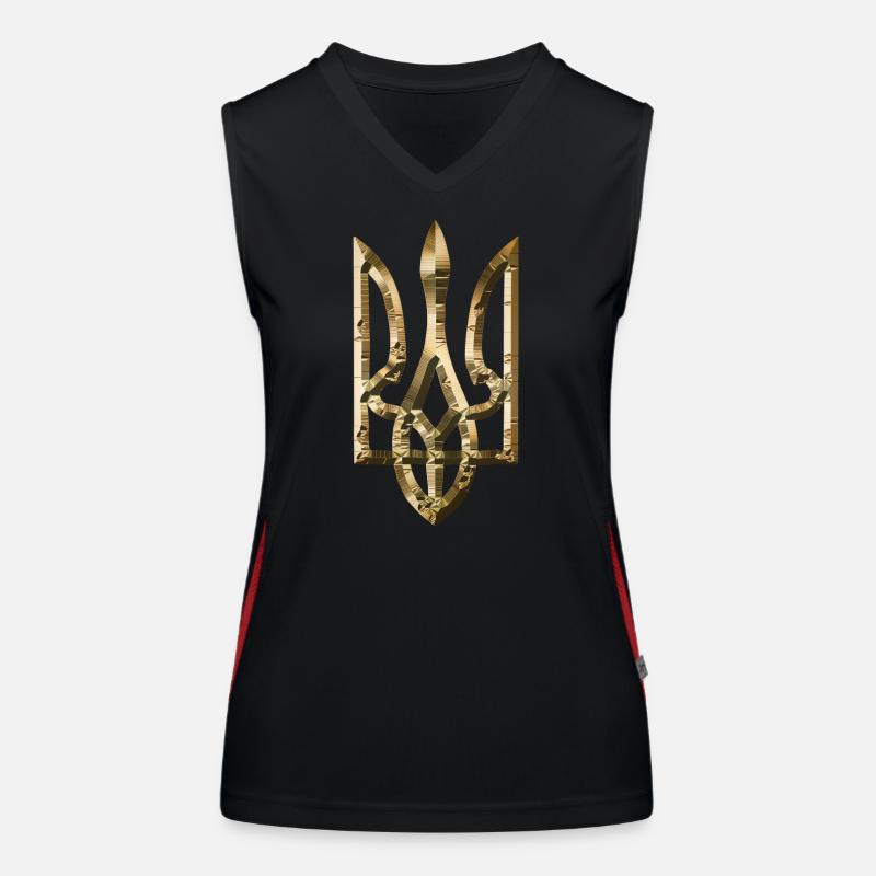 Ukraine Wappen Goldrelief Gold Trysub Geschenk Funktionelles Kontrast-Tank Top für Frauen