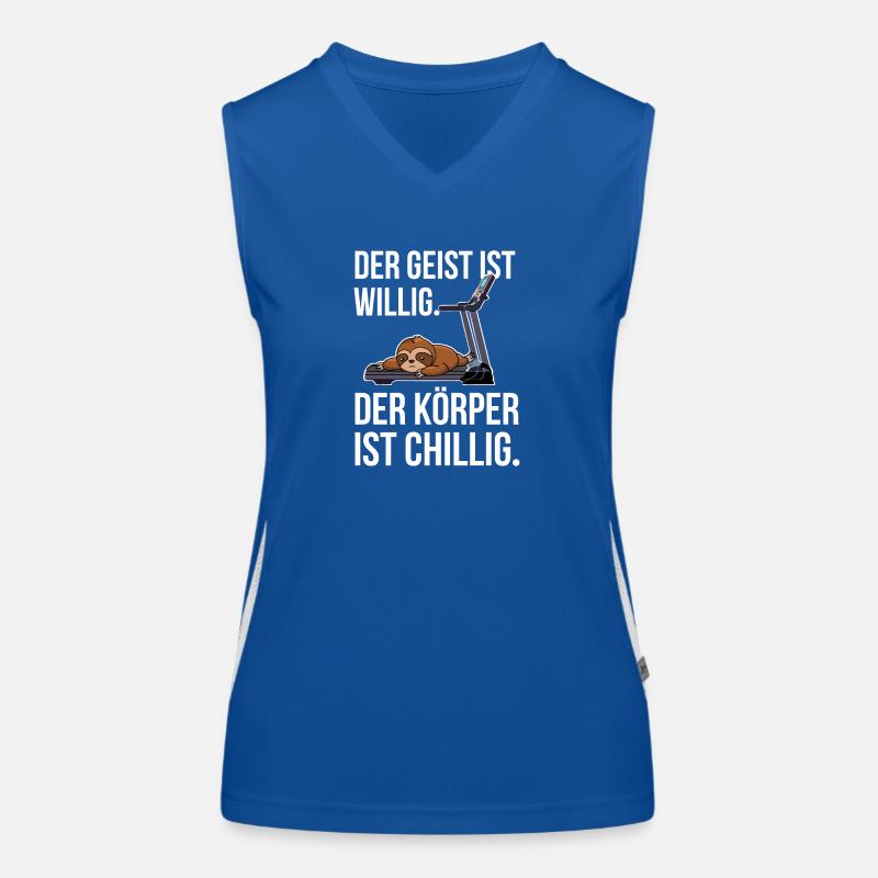 Der Geist ist willig der Körper ist chillig Funktionelles Kontrast-Tank Top für Frauen