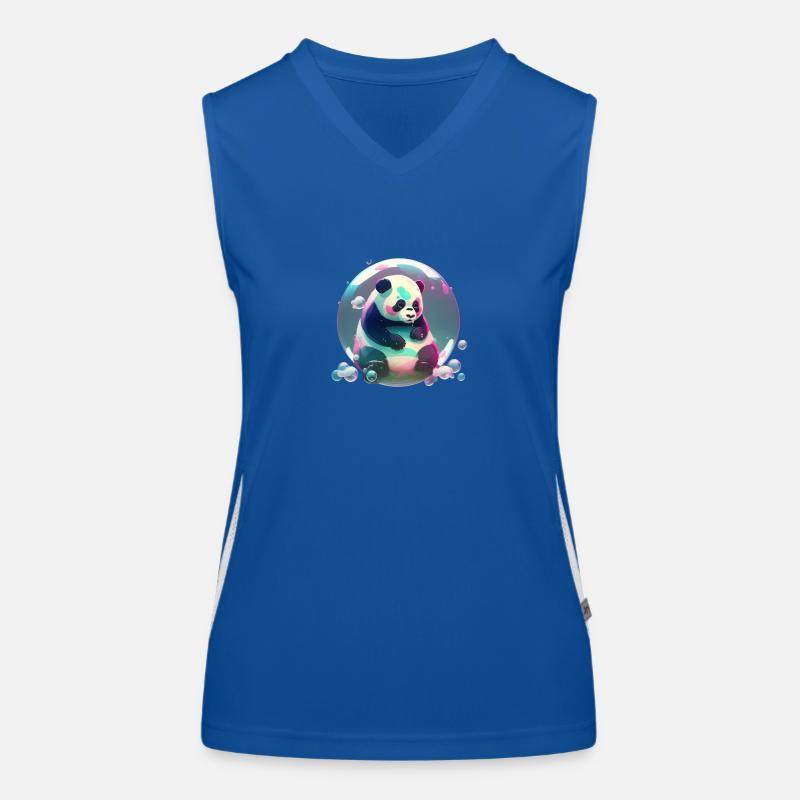 Panda bear plays with soap bubbles Women's Functional Contrast Tank Top