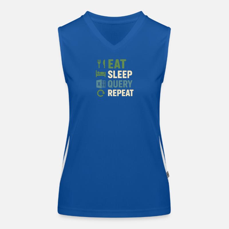 Eat Sleep Query Repeat Funktionelles Kontrast-Tank Top für Frauen