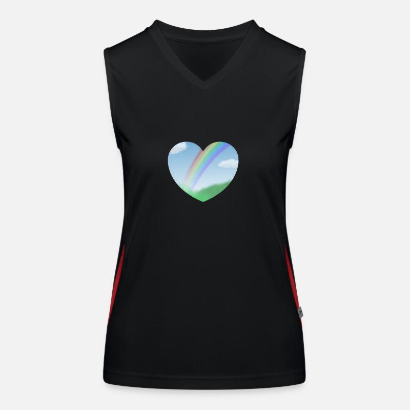 Sommer Landschaft mit Regenbogen in Herzform Funktionelles Kontrast-Tank Top für Frauen