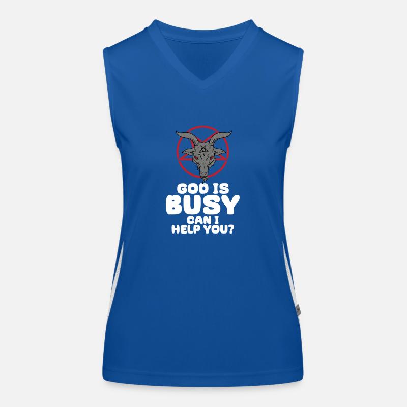 God Is Busy Can I Help You Satan Gothik Dämon Funktionelles Kontrast-Tank Top für Frauen