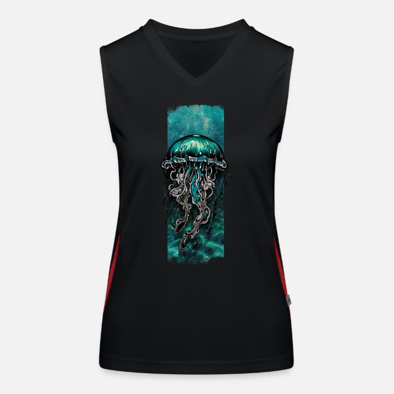 Dérive azur : conception de méduse cyan Débardeur respirant contrasté Femme