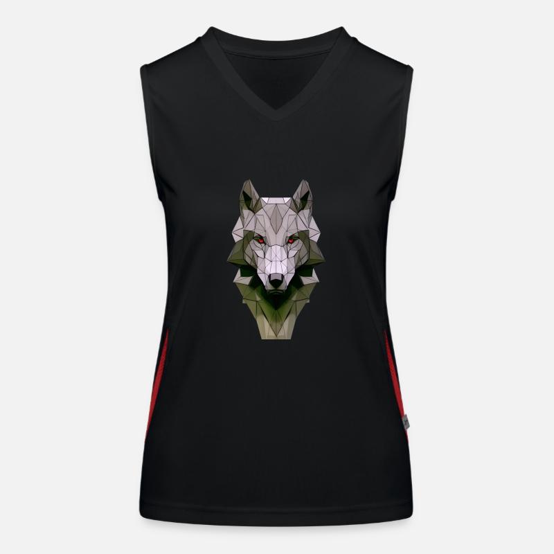 Polygon Design Wolf animal head colored Women's Functional Contrast Tank Top