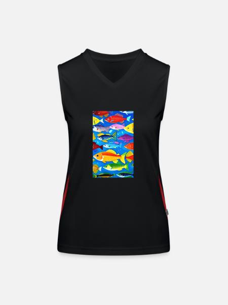 Fish | Pattern | Fish Patterns | Angler - Women's Functional Contrast Tank Top - black/red - Front