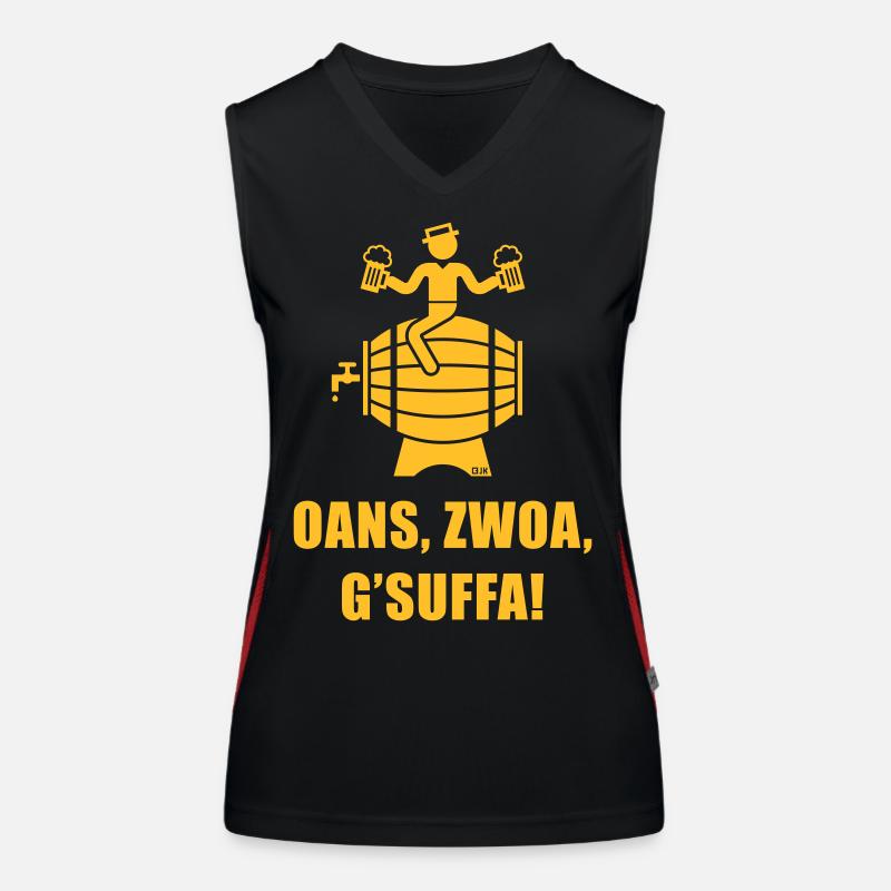 Oans, Zwoa, G’Suffa! (Bier Trinker Auf Bierfass) Funktionelles Kontrast-Tank Top für Frauen