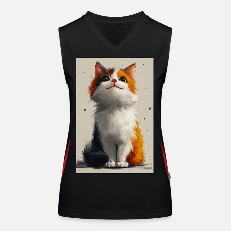 Cute Cat Illustration Poster Women's Functional Contrast Tank Top
