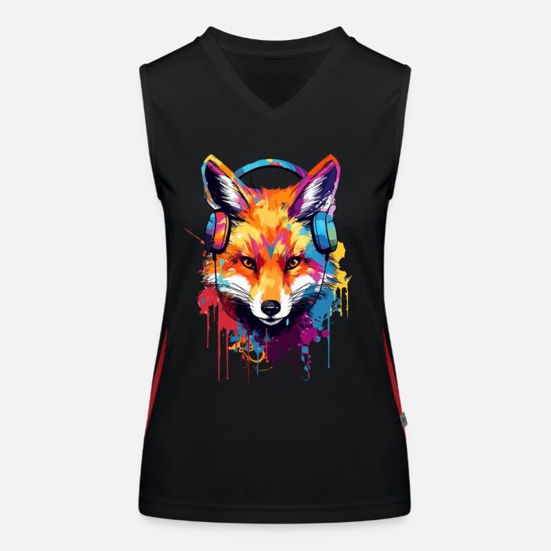 Renard coloré avec écouteurs Débardeur respirant contrasté Femme