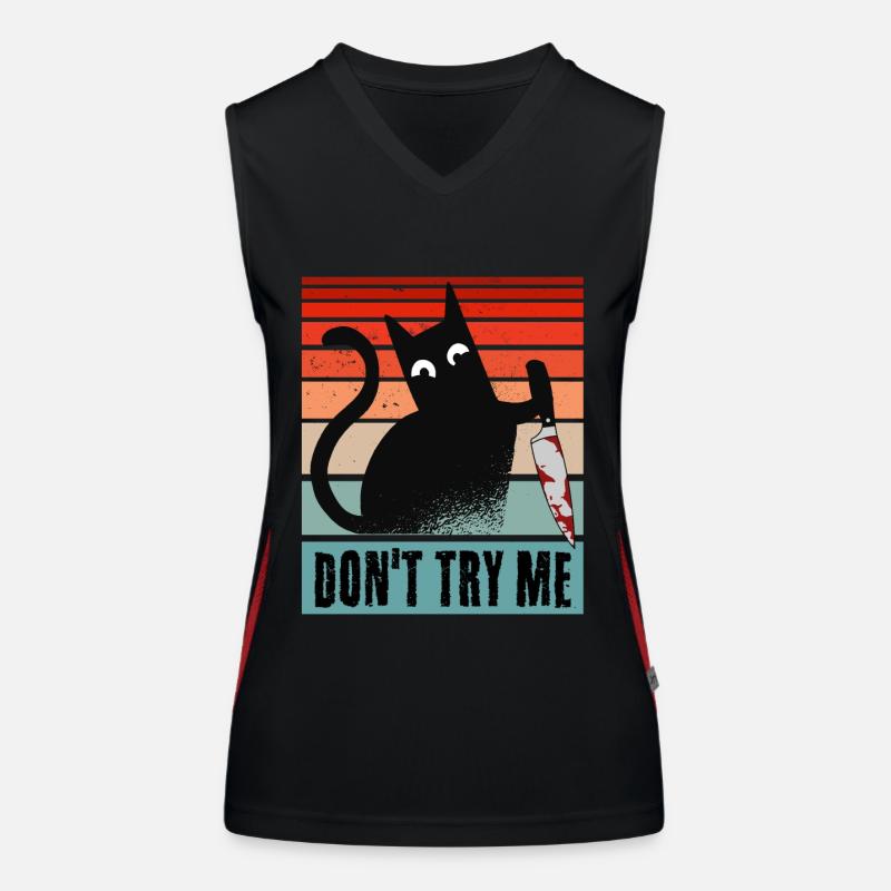 Fordere mich nicht heraus, Katze mit Messer Funktionelles Kontrast-Tank Top für Frauen