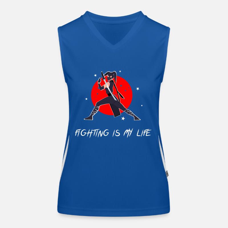 Fighter in battle pose with sword Women's Functional Contrast Tank Top