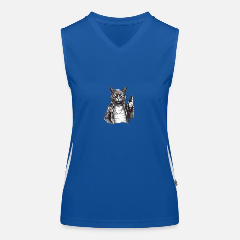 Cool cat with beer, leather jacket and sunglasses Women's Functional Contrast Tank Top
