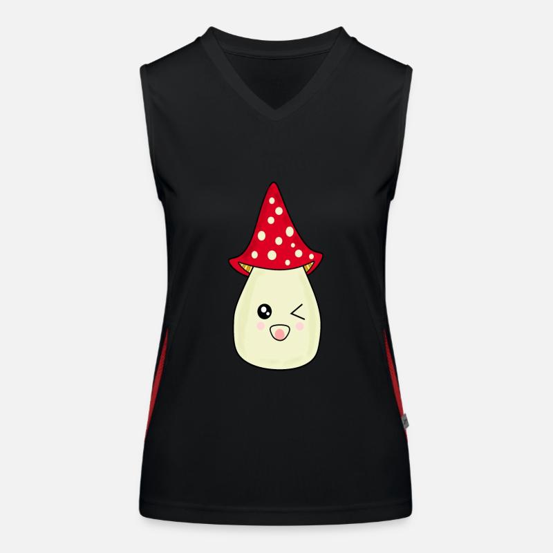 Kawaii champignon Toadstool mignon rouge avec visage Débardeur respirant contrasté Femme