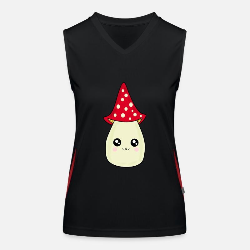 Kawaii champignon Toadstool mignon rouge avec visage Débardeur respirant contrasté Femme