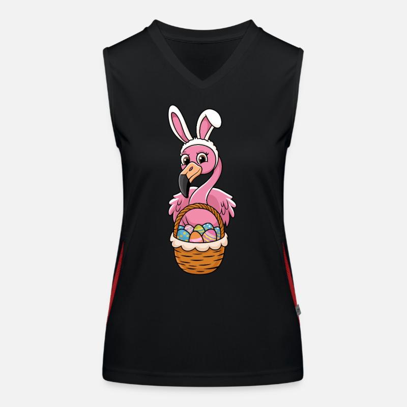 Pretty Easter Flamingo with Easter Basket Women's Functional Contrast Tank Top